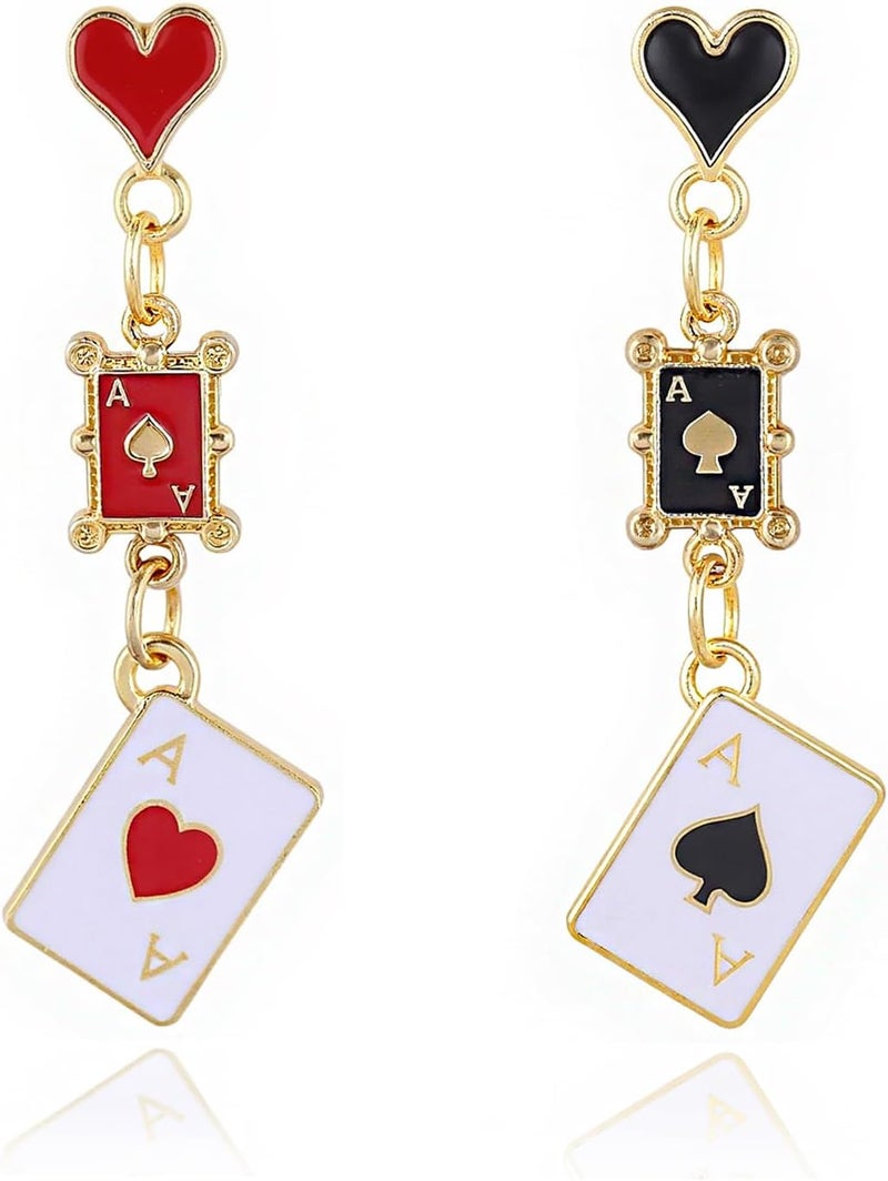 CSIYANJRY99 Queen of Hearts Earrings for Women Red Heart Poker Clock Drop Earrings Asymmetric Queen of Hearts Costume Women Accessories - Image 1